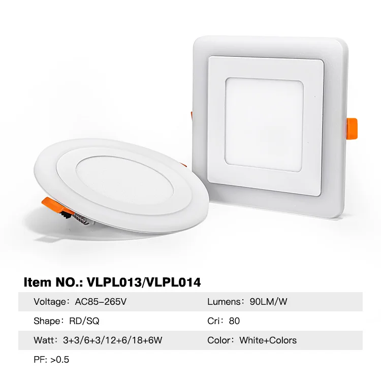 Custom panel lamp Watt 3 6 12 18 w factory price LED Recessed Double Color RGB Panel Light COB