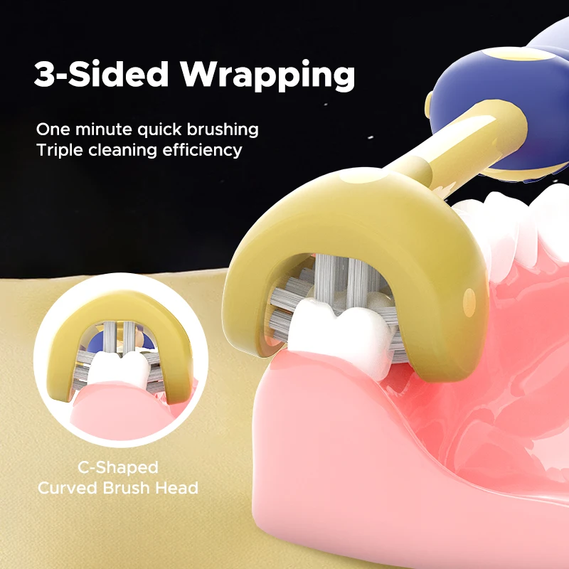 new design funny cartoon dinosaur 3-Sided kid Toothbrush