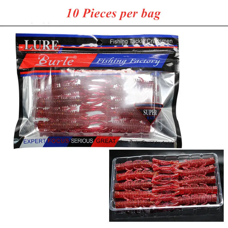 10 pieces Soft artificial worm lures TPR 65mm 75mm Shrimp fishy smell Luminous Flexible Bait Swimbait MaggotsJigging Wobblers