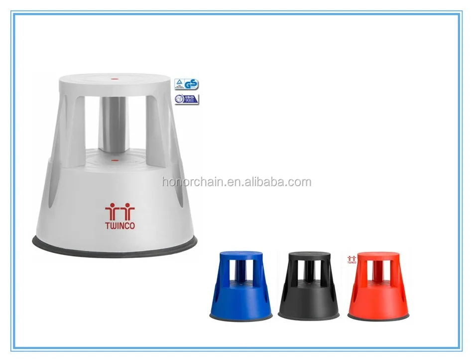 TWINCO Factory hot sale Step Stool TUV GS Certificate  2-Steps Round Rolling Kick plastic Step Stool with wheels