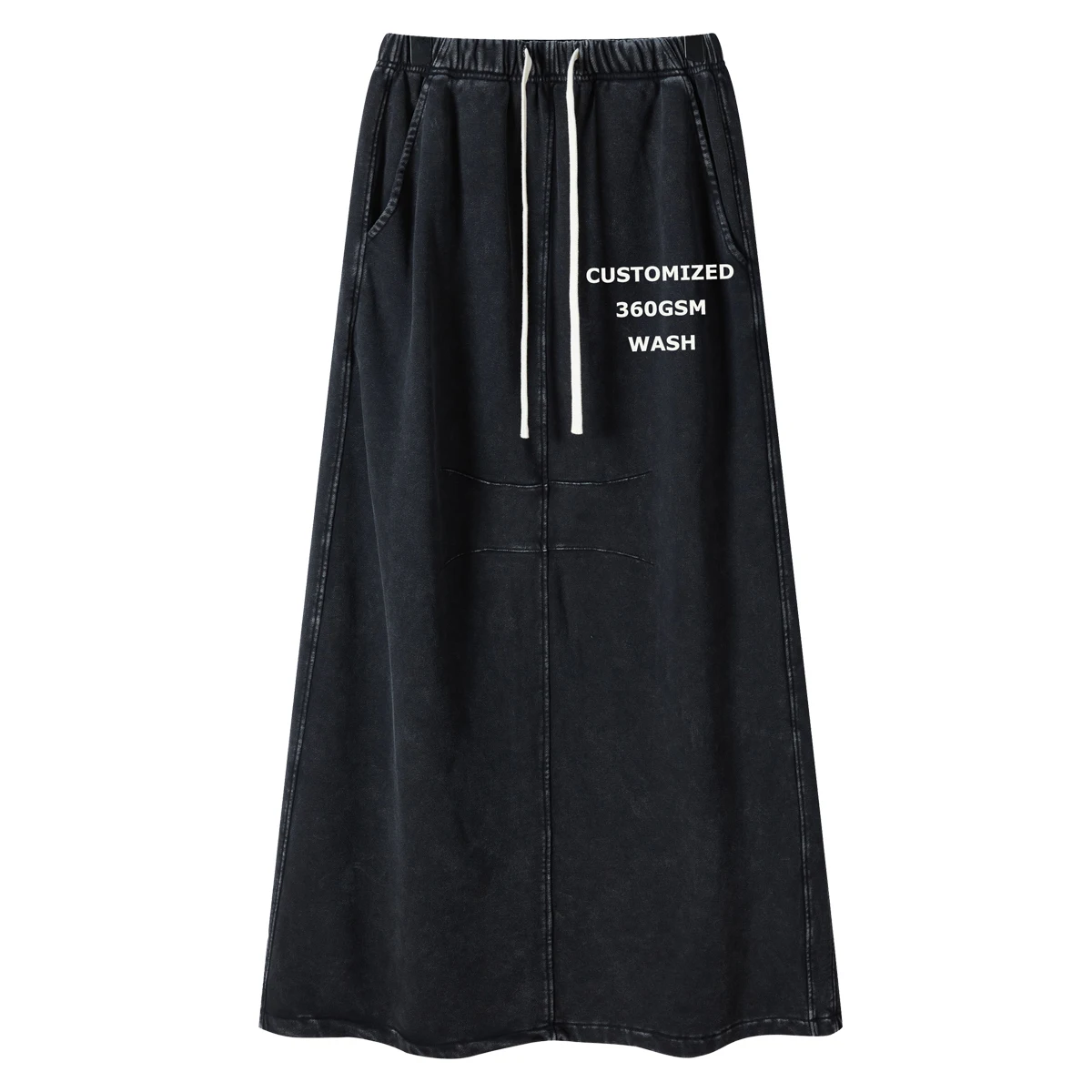 2023 New Arrival Fashion High Quality 380GSM 100%Cotton Solid Long Skirts For Women Customized Brand Casual Vintage Wash Skirts