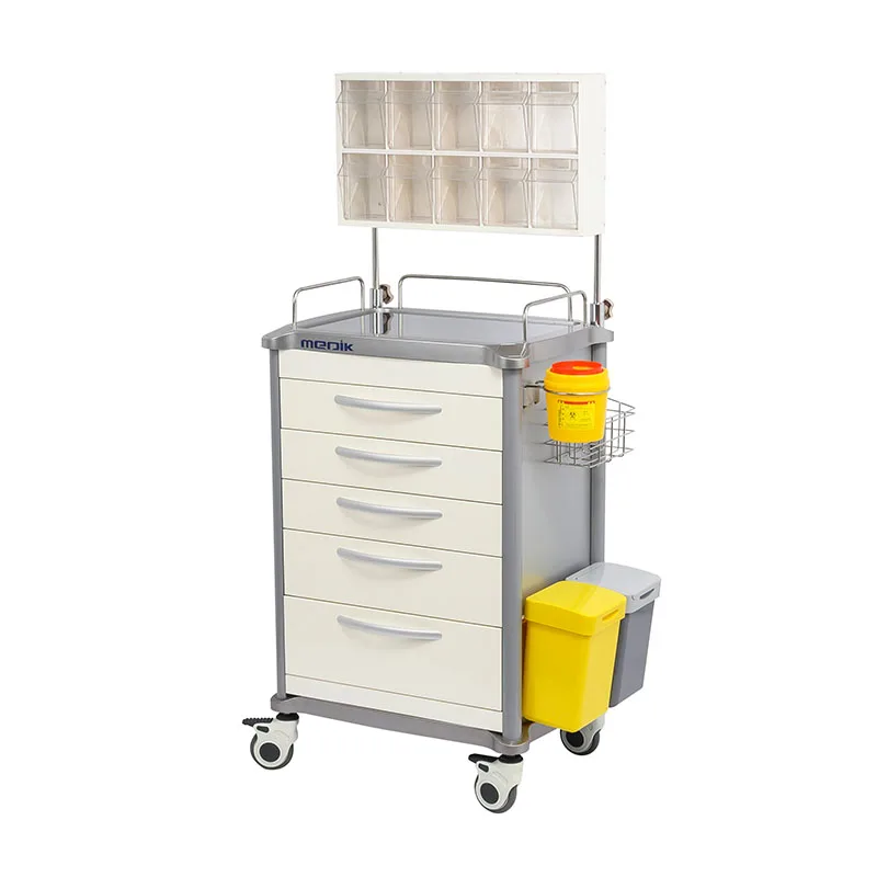 Beautiful aluminum alloy metal hospital medical trolley white 6 drawer crash cart for treatment