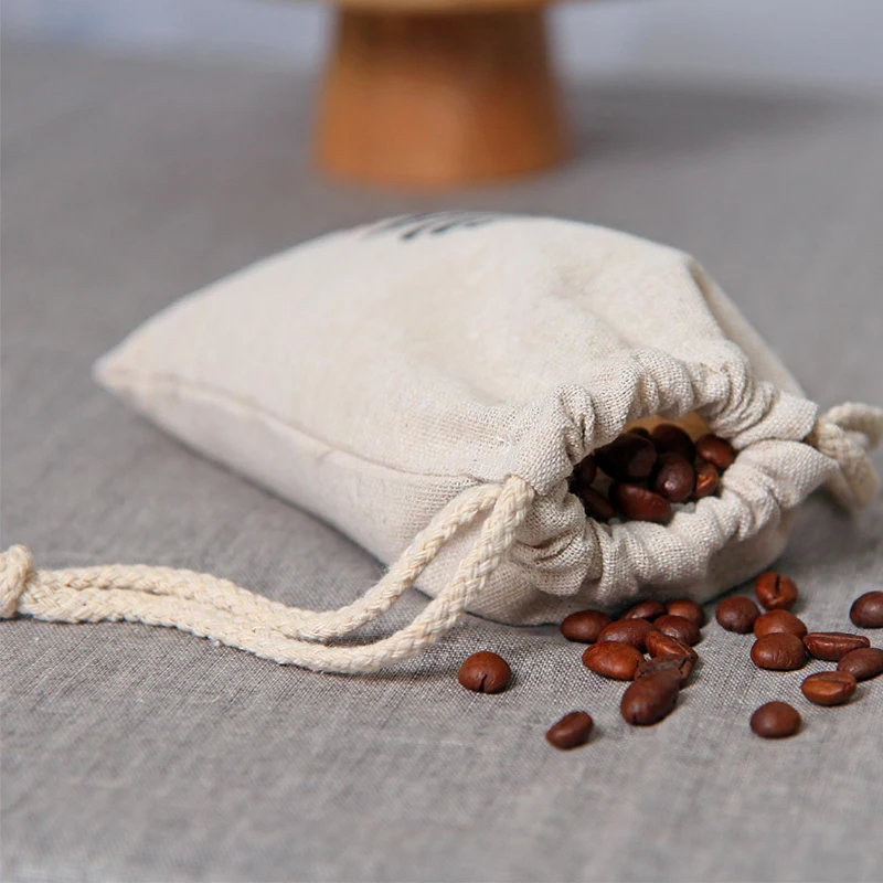 Customizable natural cotton pouch canvas coin bag small canvas drawstring bag with custom logo printing