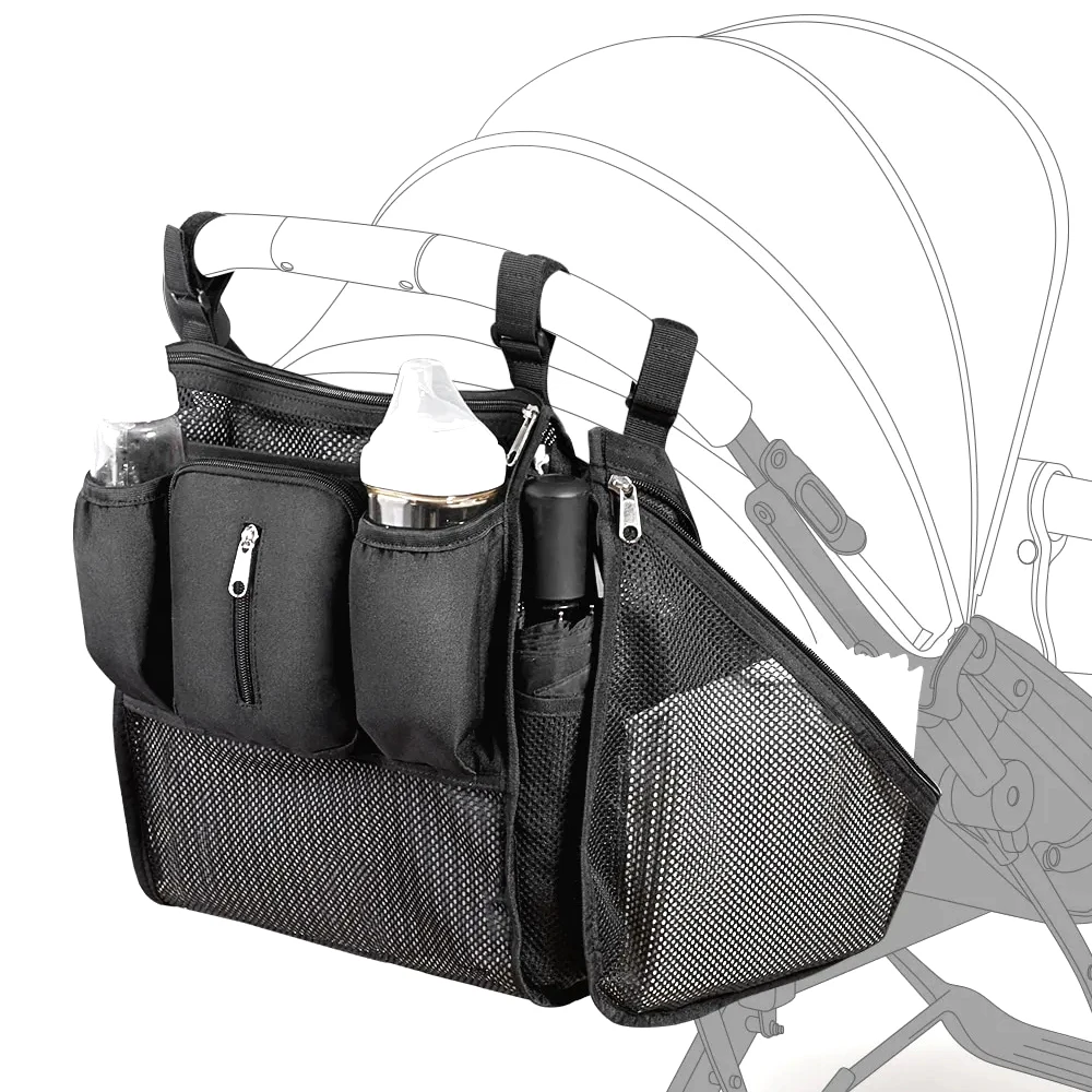 Universal Fit Baby Stroller Organizer Bag Infant Pram Cart Storage Bag With Side Sling Stroller Mesh Cargo Net