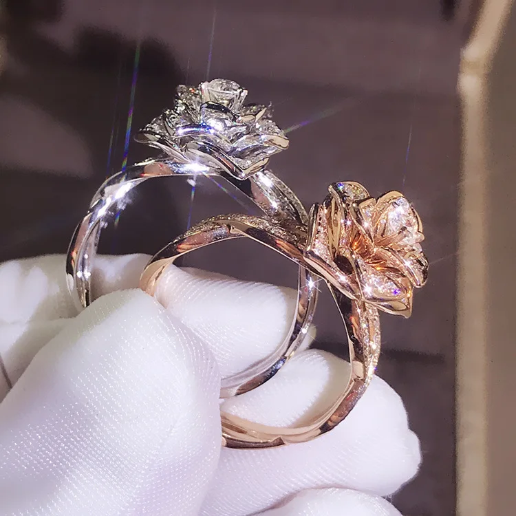 Rose Gold Plated Simulated Diamond Rings Rose Classic Wedding Rings for Women Girls