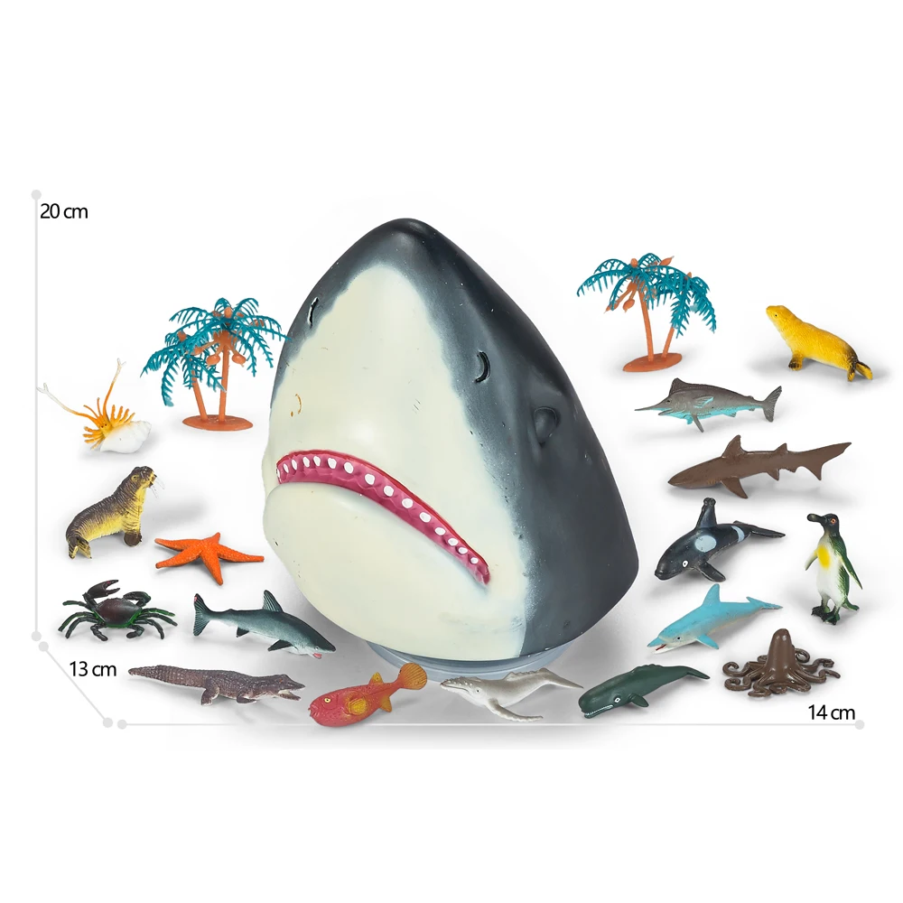 2023 New Arrival deep ocean figure gift plastic sea animal toy in shark head bucket