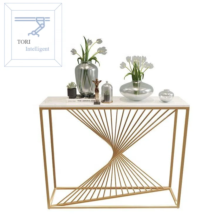 Стол-Консоль NYR для дивана, стол-сервант с золотой рамой из нержавеющей стали, Мраморная поверхность для гостиной, офиса, простая сборка