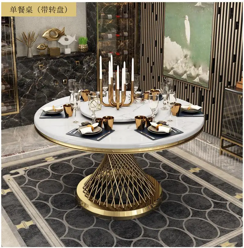 2020 top luxury soft parcel  hotel restaurant Round marble Dining table with turntable