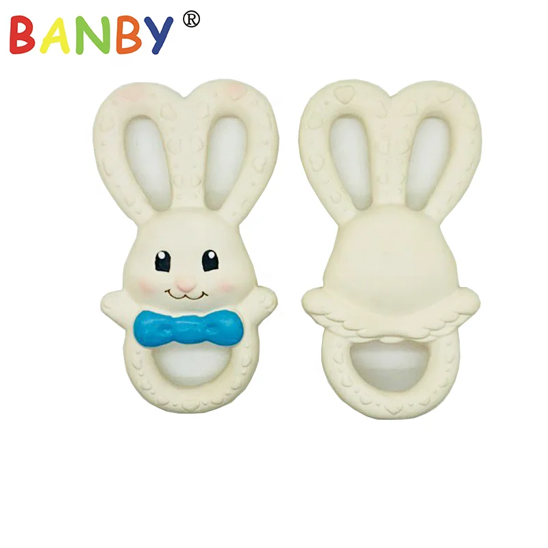 100% Natural Rubber Baby teethers Toy Chew Toy Teething Ring Rattle Sensory Game PVC BPA Free rubber teething