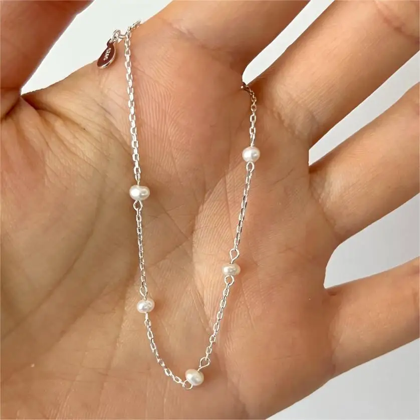 Minimalist 925 Sterling Silver 18k gold Plated Freshwater Pearl Bracelet for Women