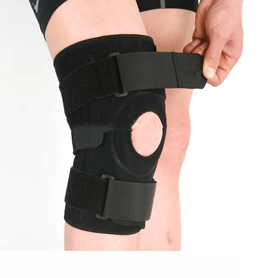 Black neoprene stabilizer open patella orthopedic functional hinged knee brace