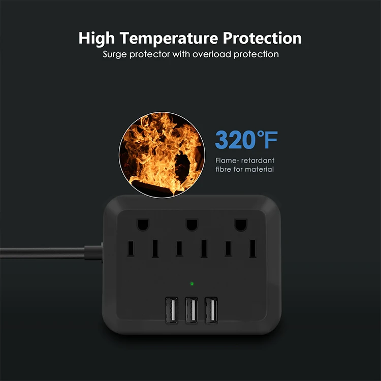 US Standard Golbalmany Power Strip With 3 USB and AC outlet Charging Ports 5 ft Extension Cord power strip with