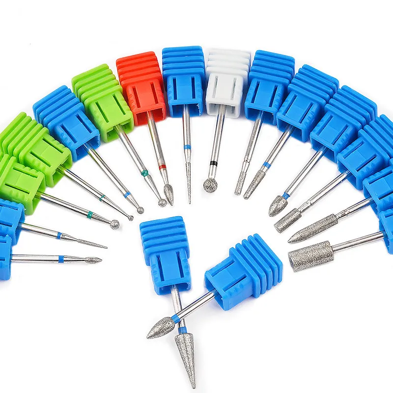 Manicure Electric Rotate Diamond Nail Drill Bits Milling Cutter Burr Ceramic Nail Polishing Drill Bits Set