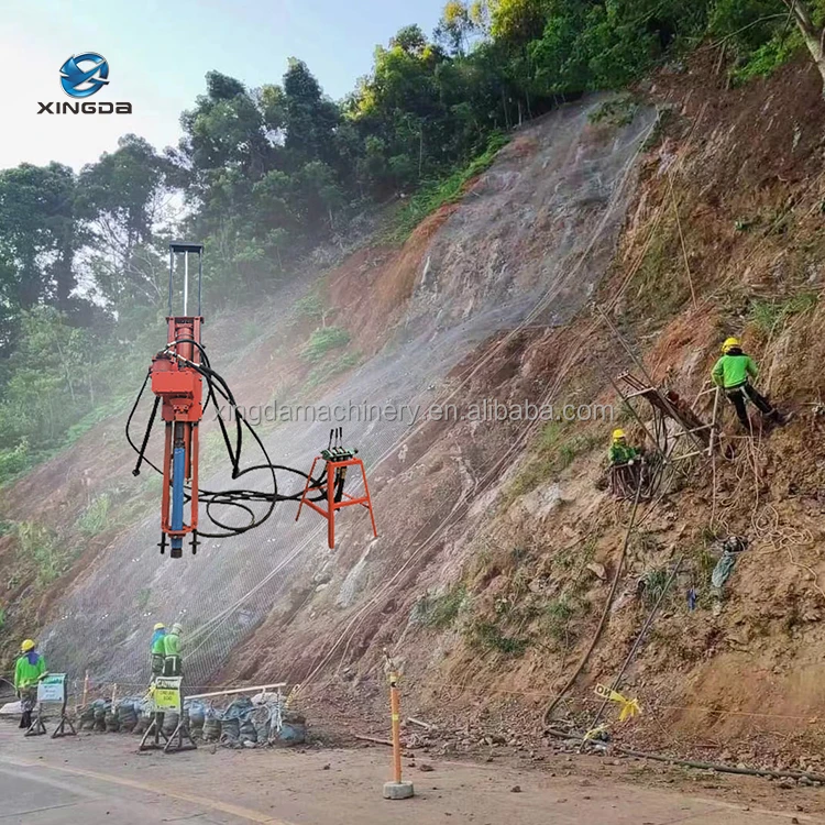 XDQ70 small portable pneumatic 20m DTH rotary rock boring drilling rig machine with air compressor hammer with slope support