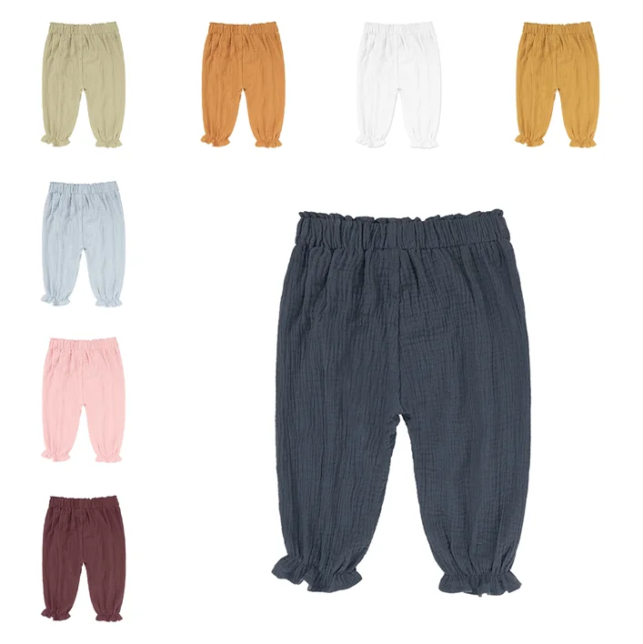 
2021 Children Cotton linen knickerbockers boys wooden edge trousers spring summer baby girl pink clothes for wholesale 