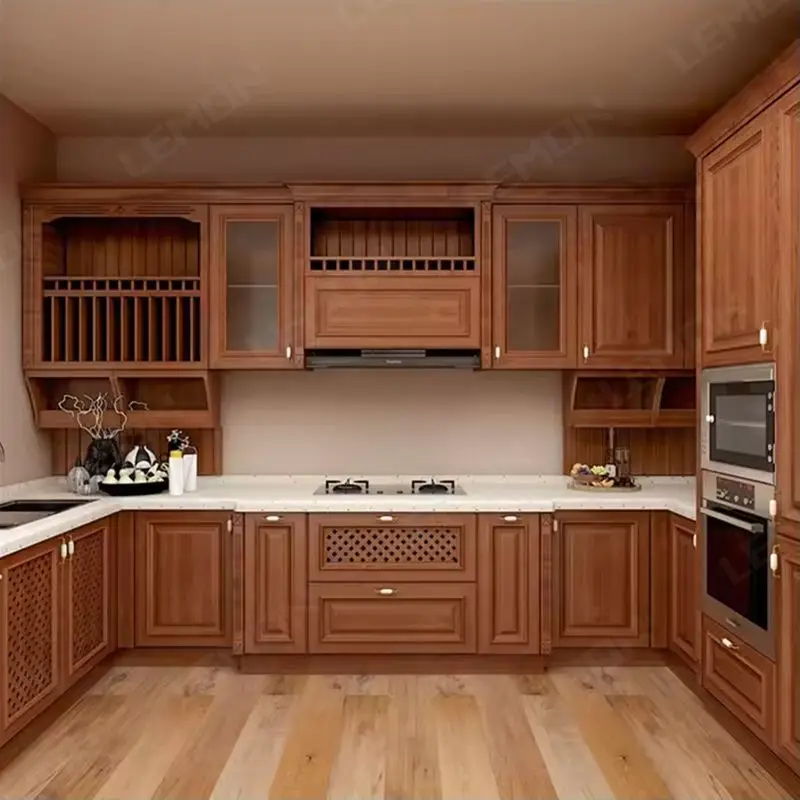 Custom Chinese New Kitchen Furniture Cabinet Walnut Wood Kitchen Cabinets for Sale