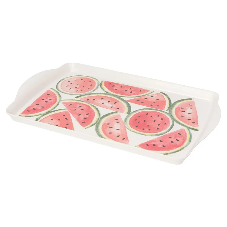 17Inch High Quality Watermelon Pattern Kitchen Ware Decorative Unbreakable Serving Platter Melamine Bamboo Tray