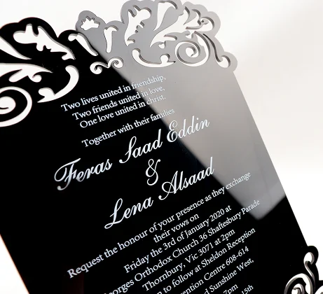 2020 New Customized china acrylic laser cut weeding invitation card luxury wedding invitation card with envelopes