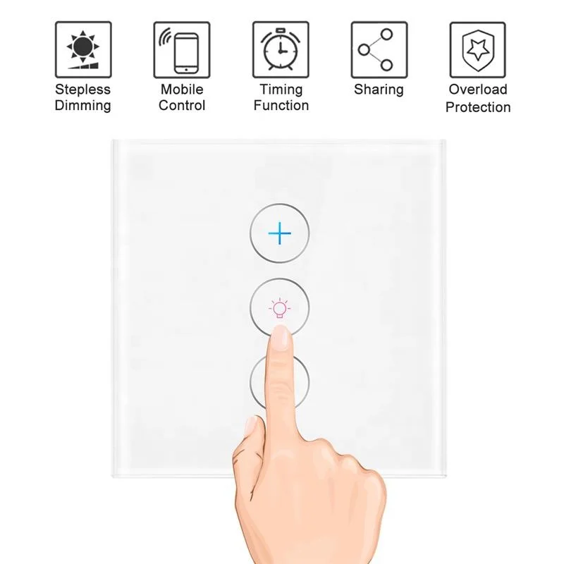 Tugo Smart Waterproof 220v European Market Touch Wall Smart Wifi Dimmer Switch Zigbee Wifi Controlled 220v Light Switch Google