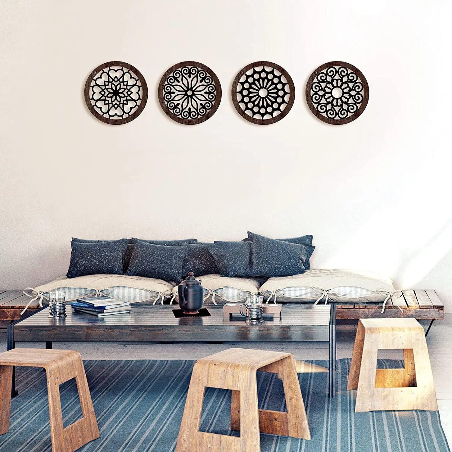 Rustic Wood Wall Decor Round Wooden Frame Wall Art Geometric Wall Pediments Modern Wooden Frame Farmhouse Hanging Decoration