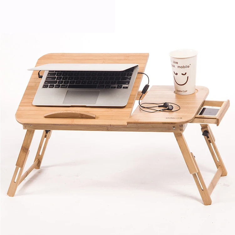 
bamboo laptop desk adjustable portable breakfast serving bed tray with tilting top drawer 