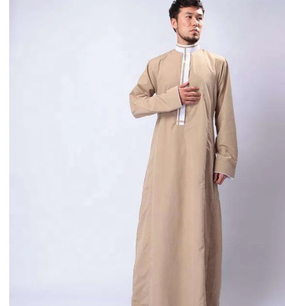 Popline Men Muslim Saudi Style Robe Ishdasha Islamic Arab Saudi Thobe Polyester Robe Fabric