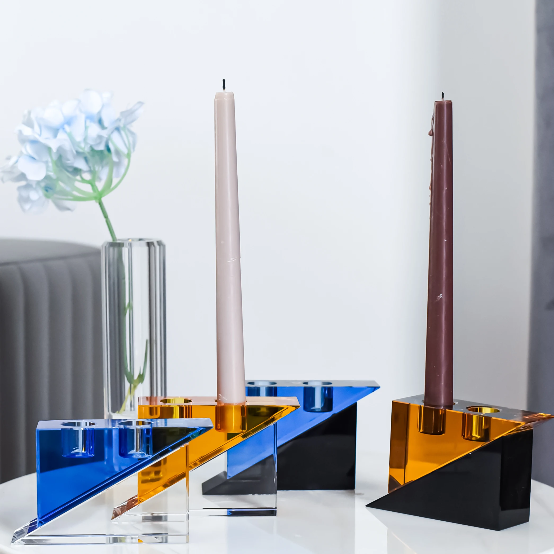 Elegant Modern Italy Style New Design Color Block Taper Insert Candle Holder For Home Hotel Office Wedding Decoration