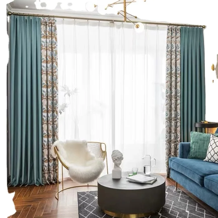 Pastoral Pure Color Light Luxury Mosaic Shading Linen Jacquard Curtains For Living Room