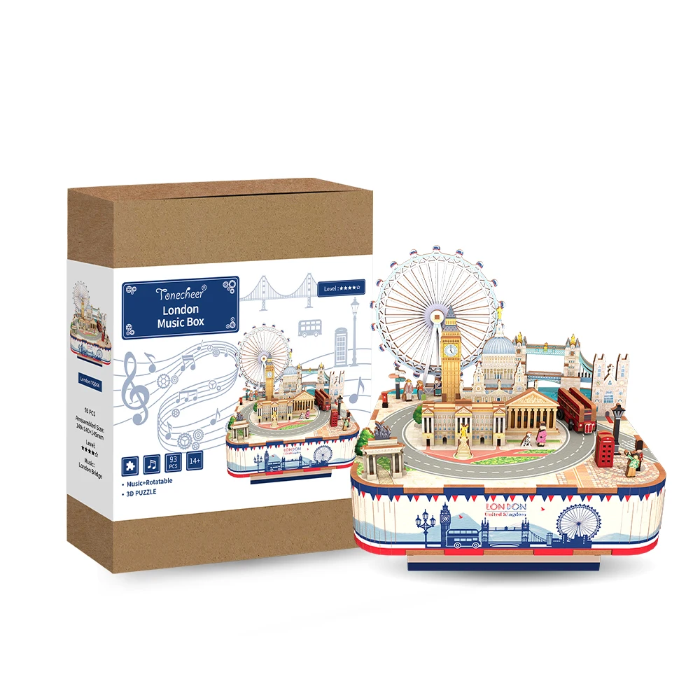 Tonecheer London Music Box City Landmarks Miniature Souvenir Gift Assembled Wooden Music Box
