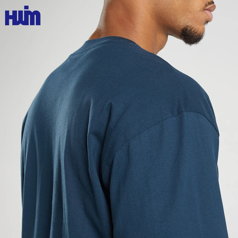 100% Cotton Heavyweight Oversized Laidback Styles Men Running Shirt Custom Logo 220G Ribbed Collar Long Sleeve Tee Shirt