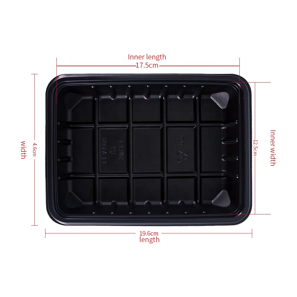 Черный многоразовый полипропиленовый пластиковый блистерный лоток для упаковки еды, лоток для замороженных продуктов