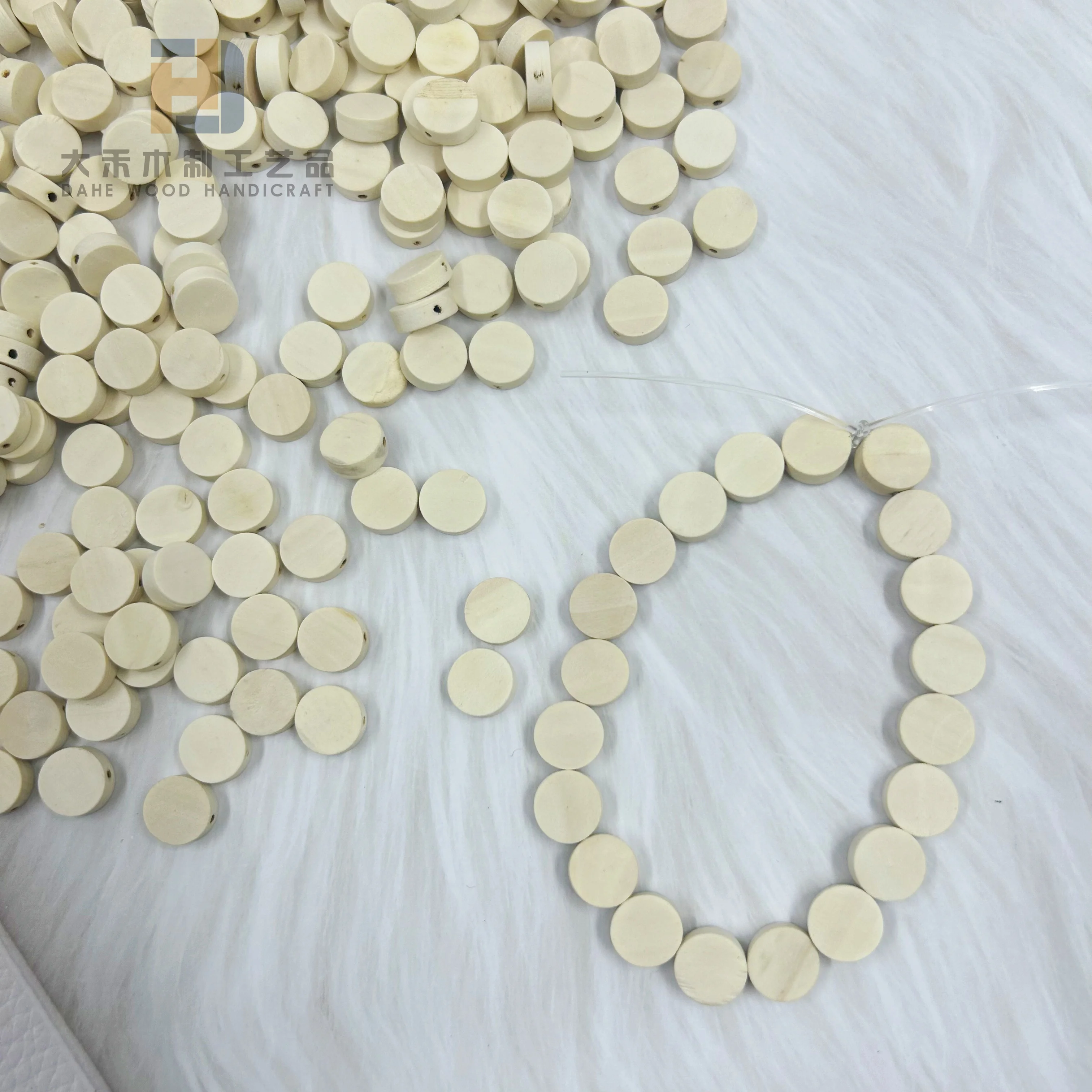 Wholesale Price Wooden 10mm Round Flat Bead with Cross Hole Custom Wood Loose Beads for DIY Crafts Bracelet Making Decoration