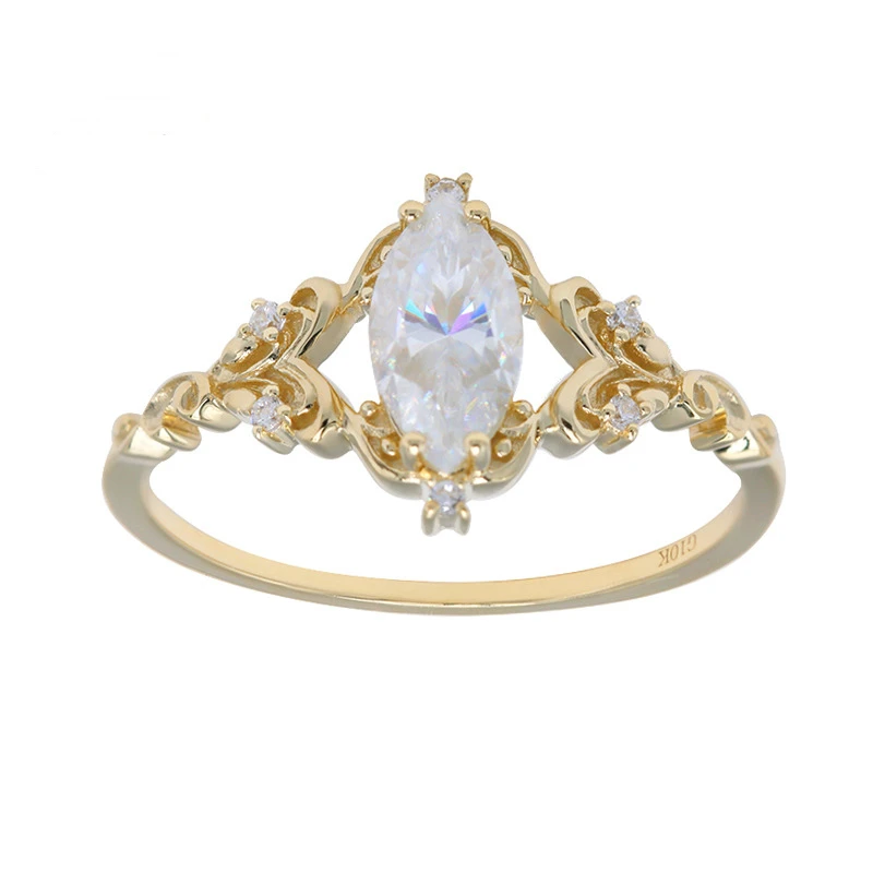Firstmadam 10 Karat Gold Marquise Cut Moisantie Diamond Ring For Engagement Promise Ring