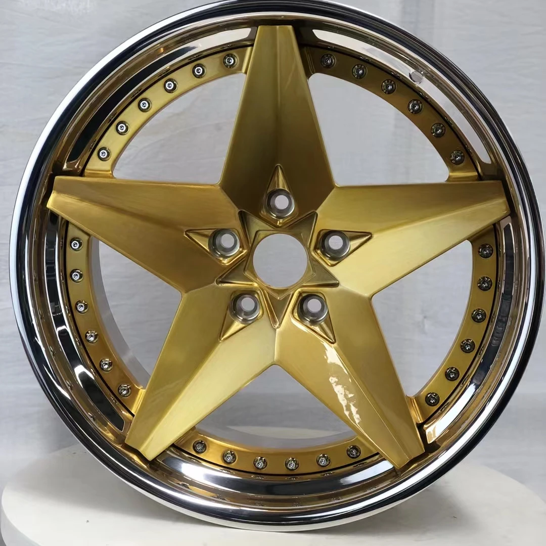 Customized 2 piece Forged rims disc with polished lip and chrome face  Concave deep lips  5*112 5*114.3 5*120