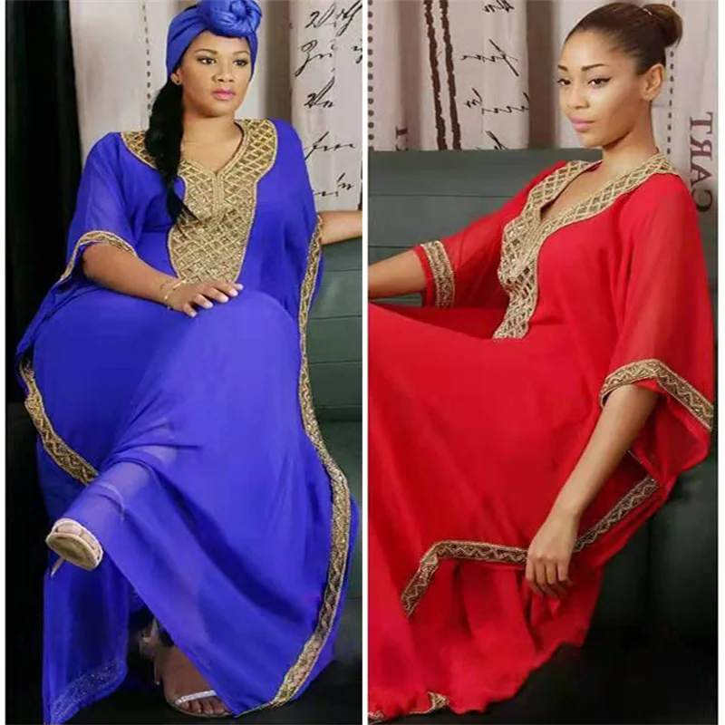Bulk Stock Caftan Islam Clothing Boubou Kaftan Robe Djellaba Dubai Abaya Muslim Chiffon Maxi Dress African Dresses For Women