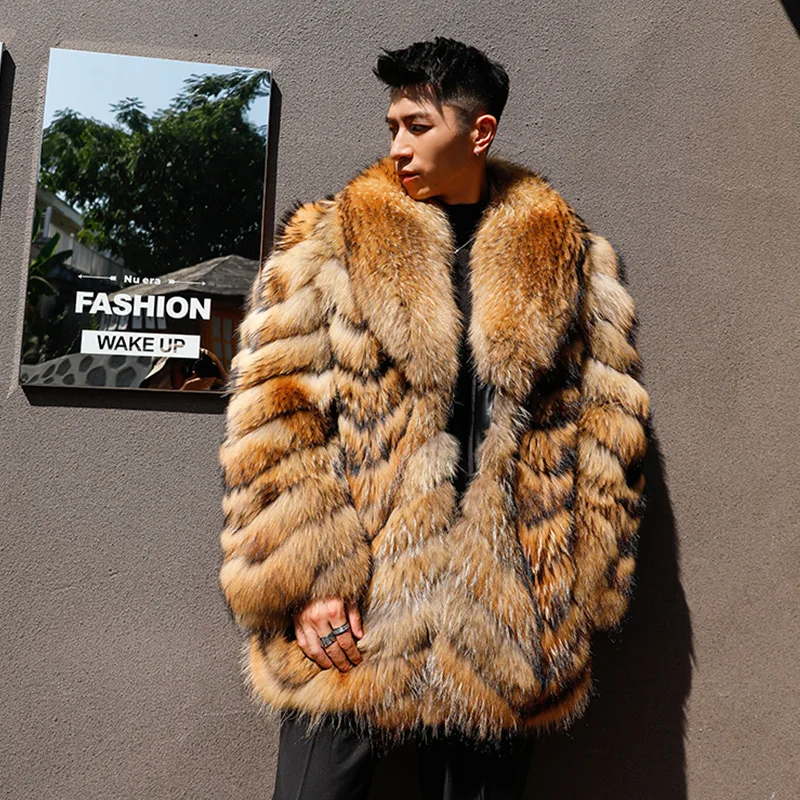 Новая коллекция зима 2022, меховое Оригинальное импортное пальто из меха енота, мужское кожаное пальто Мао