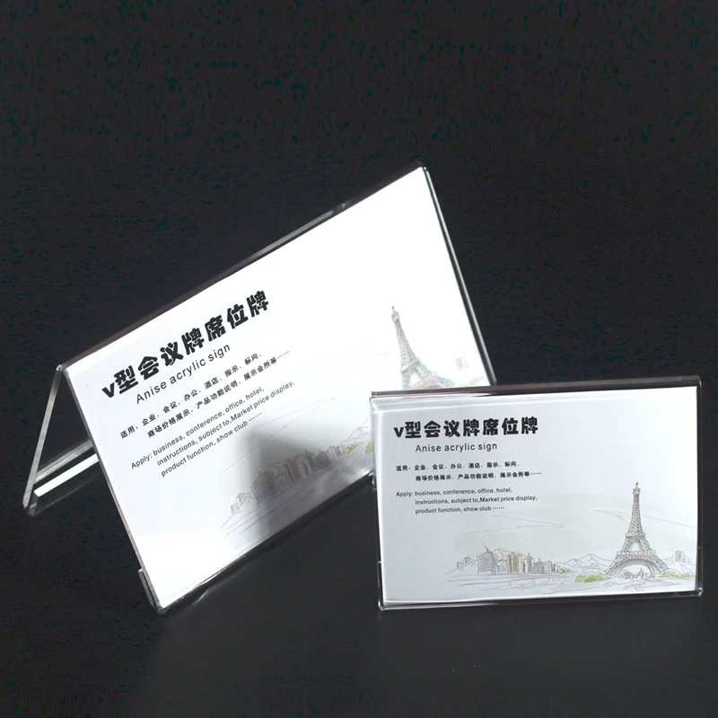 Acrylic Display Standing Clear Price Ticket Customized V Shape plastic slanted slant acrylic block triangular sign holder