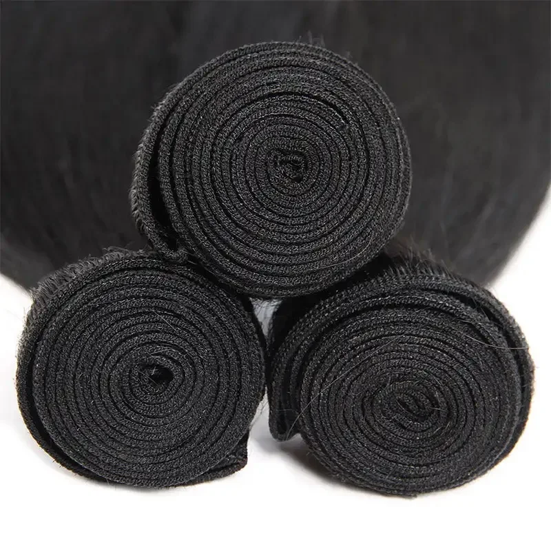 Straight Bundles and Closure Brazilian Human Hair 3 Bundles with 4x4 HD Closure Pre Plucked Natural Black Bundles with Closure