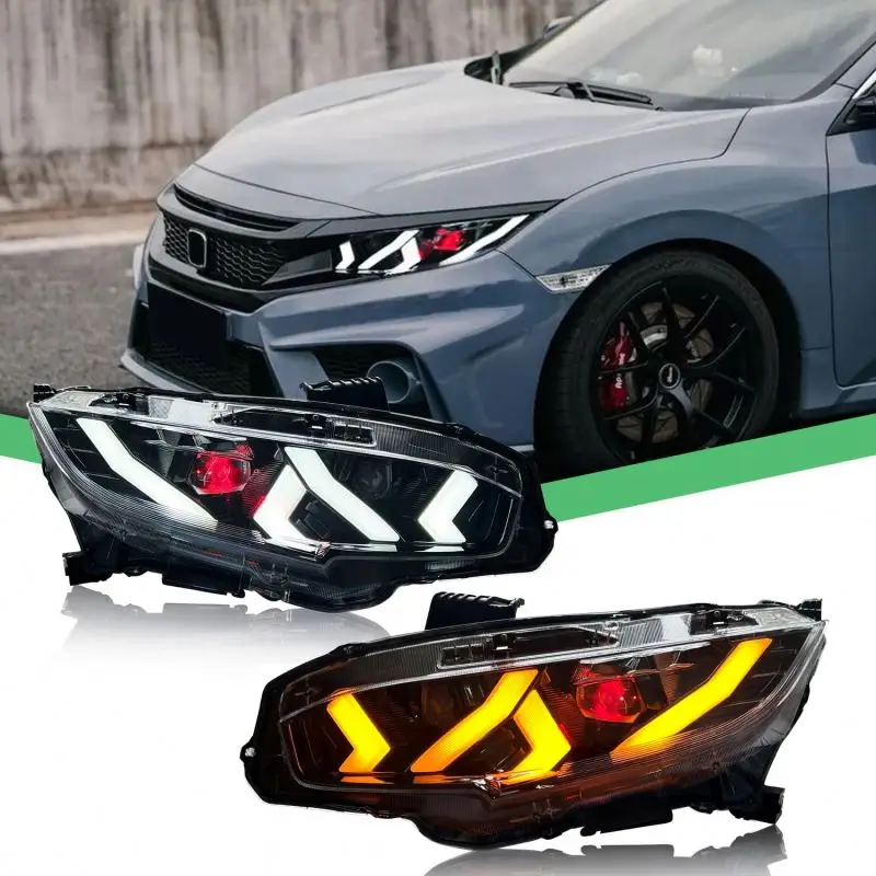 RGB Headlamp For 2016-2021 Honda Civic 10th Gen Sedan Hatchback Si Type R Touring Sport EX EX-L LX Headlights