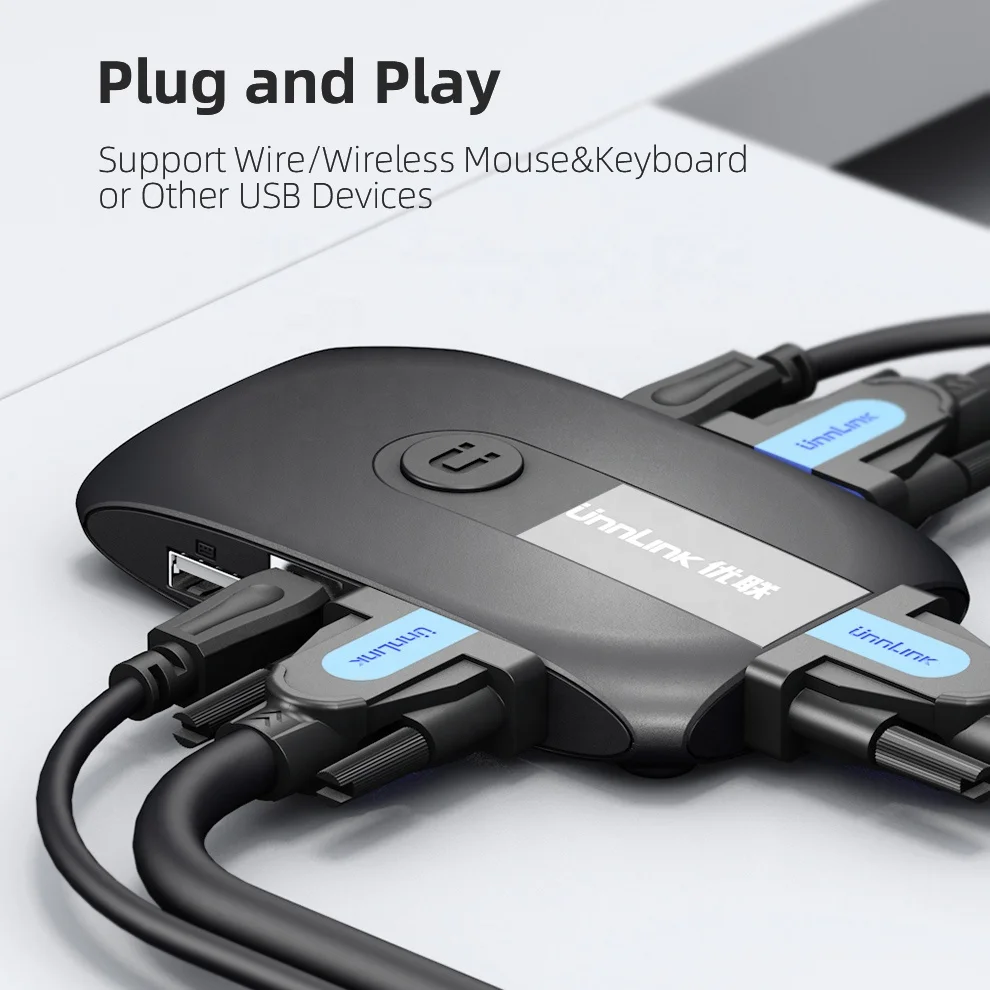 2 ports VGA KVM switch 2X1 USB 2.0 Controller Keyboard Mouse Printer 1080P60Hz 2 input 1 output ODM OEM