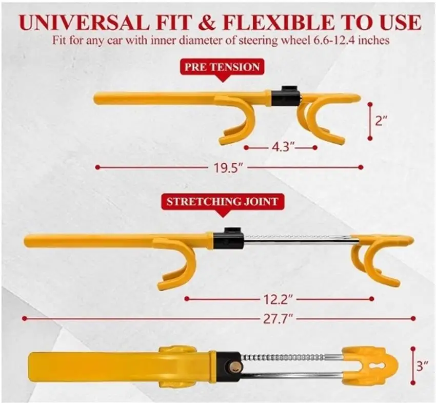 Bloqueo de rueda de coche resistente retractil antirrobo amarillo de seguridad universal Bloqueo del coche