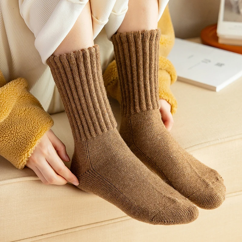 British angora socks women cashmere winter style warm wool heavy loop terry cotton bottom sublimation sock