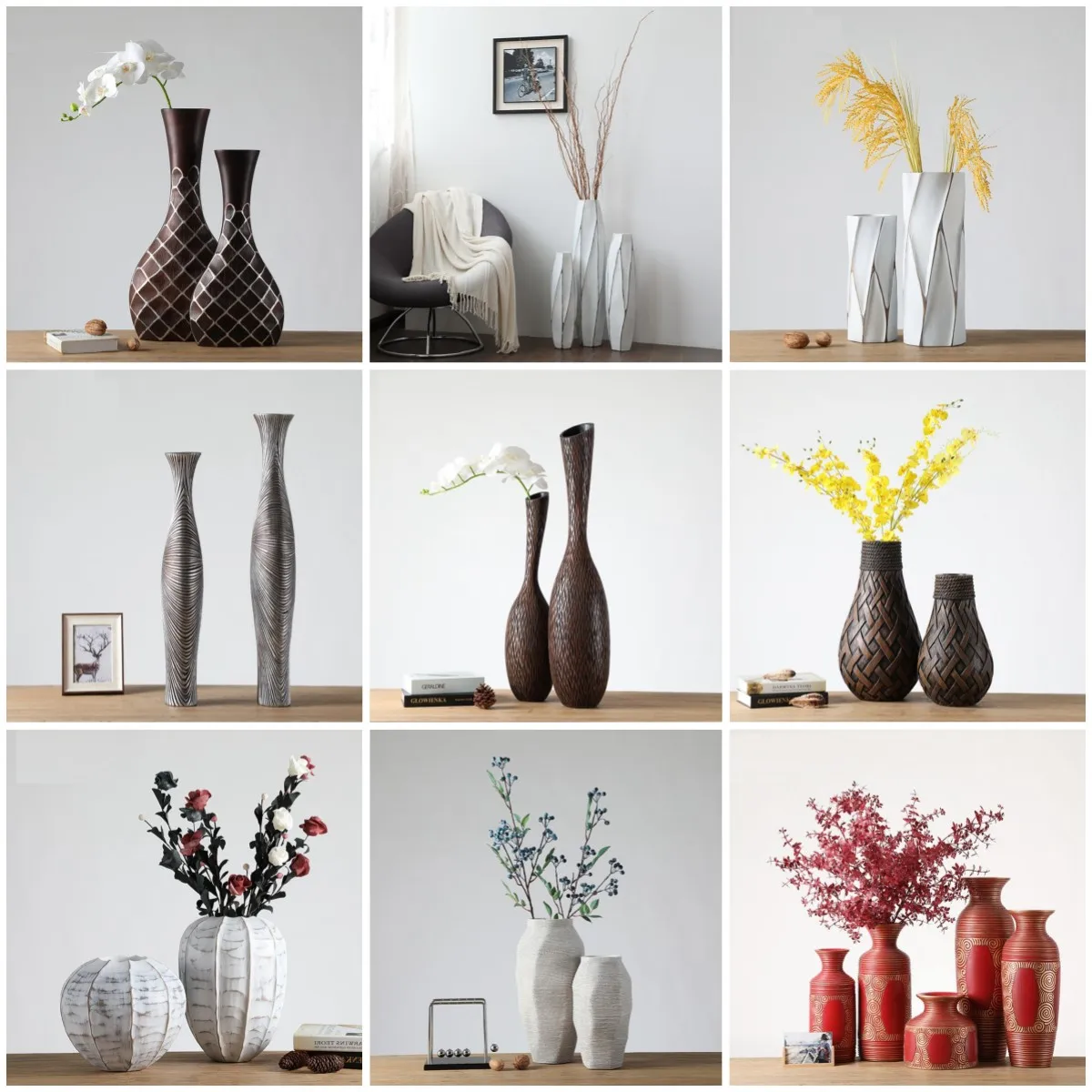 Wholesale Large Polyresin Fashion Vase Home Decorative Flower Vase Nordic Floor Standing Resin Vases