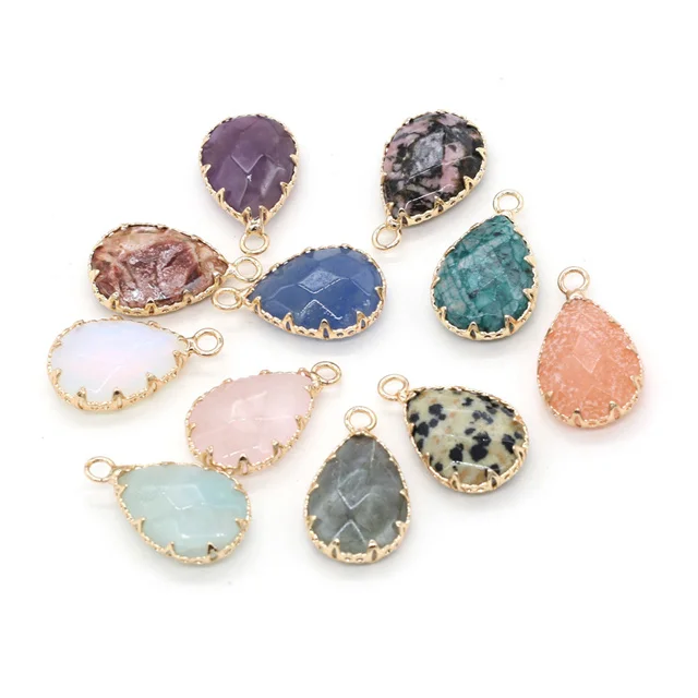 Wholesale Water Drop Natural Stone Pink Crystal Opal Charms for Jewelry Making DIY Necklace Pendant