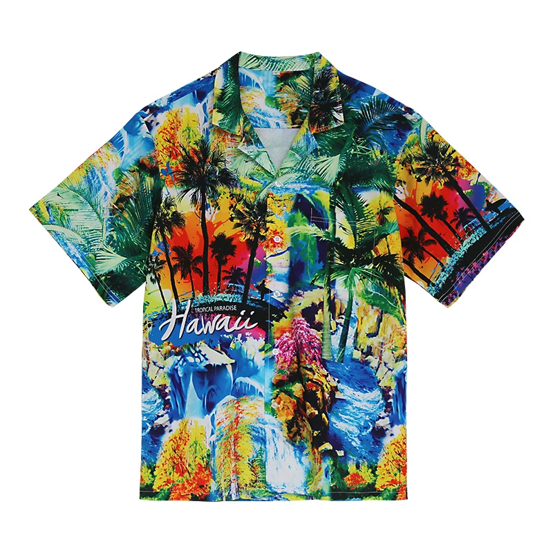 China Factory Wholesale Custom Streetwear Loose Fashion Short Sleeve Beach Men Printed summer beach Shirts