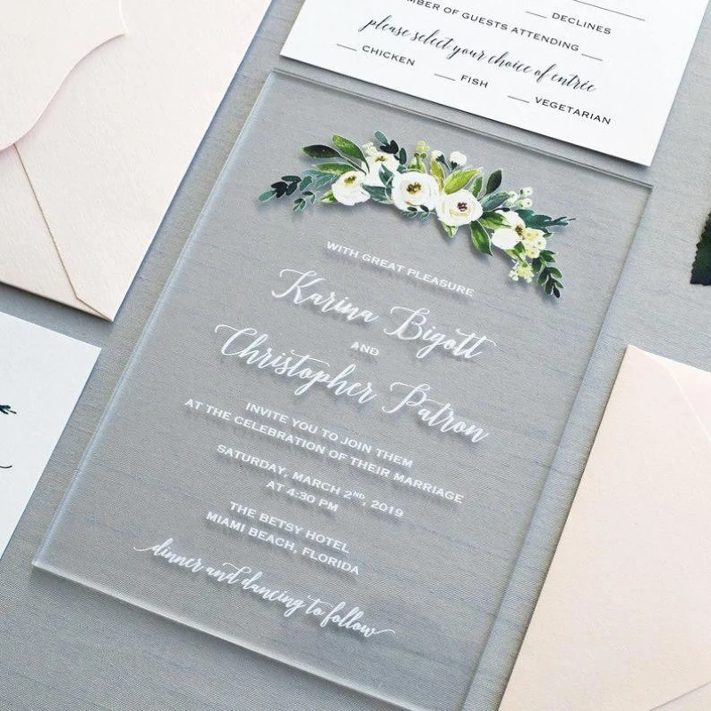 Nicro Customized Romantic Transparent Acrylic Rose Quinceanera Party Birthday Eco-Friendly Floral Wedding Invitation Card