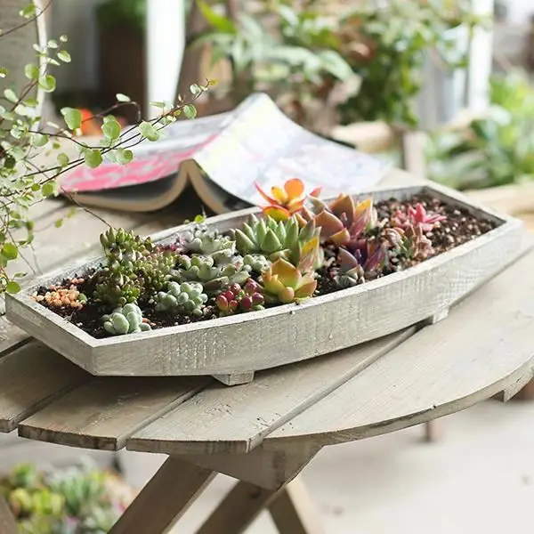 
solid wood boat shape wooden garden planter flower pot 