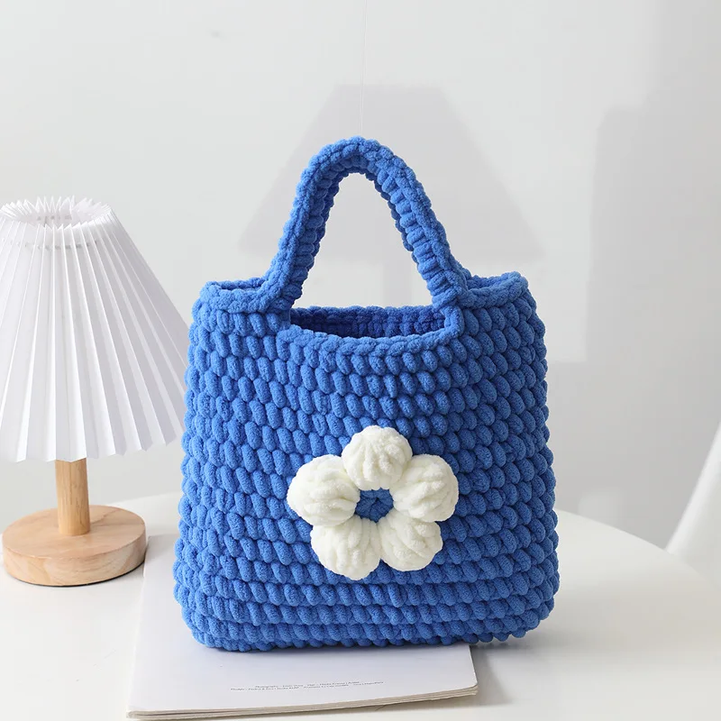 Handmade Crocheted Wool Knitting Handbag Hand-woven Crochet Purse Shoulder Bag Hand-knitted Bag