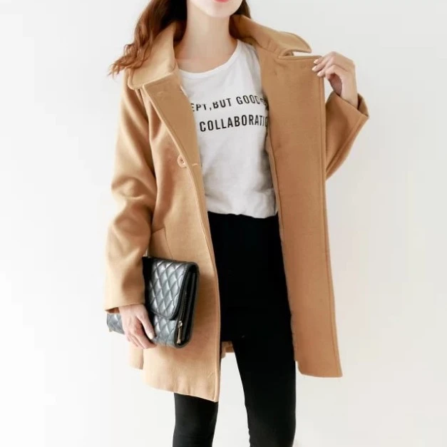 
OEM plus size winter thick women slim woolen pea coat/peacoat 