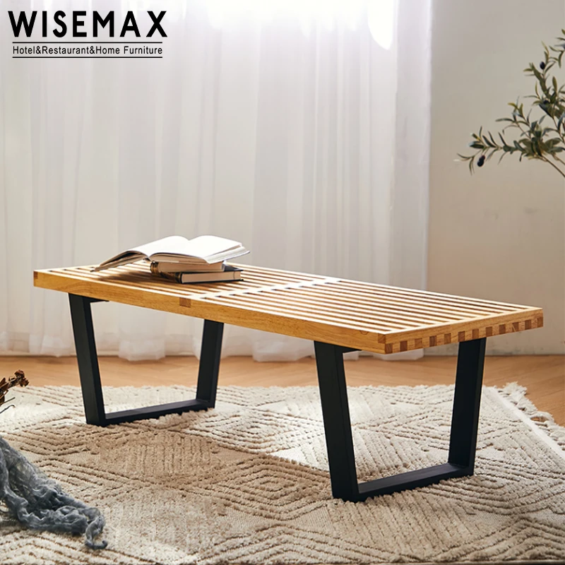 WISEMAX FURNITURE Classical living room furniture low height walnut wooden stool long bench chair for home bedroom